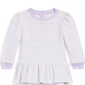 Ralph Lauren Baby Girl's Purple Cream Stripe Velour Long Sleeve Ruffle Top 24M